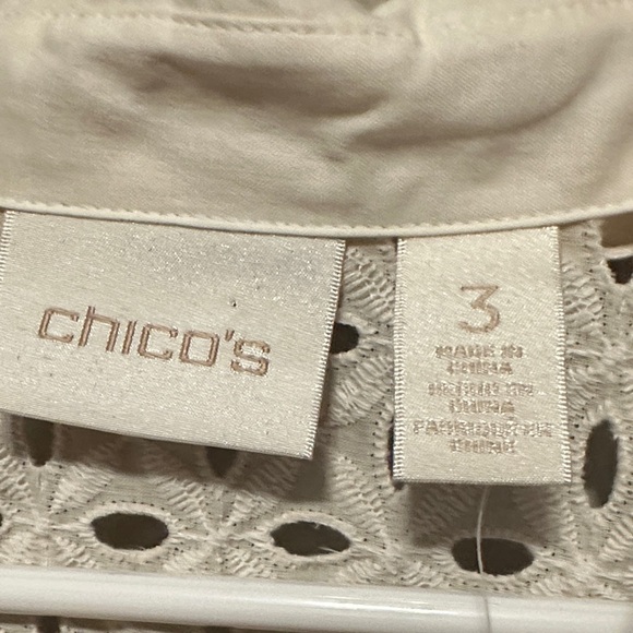 Chico's White Button Down Shirt with Crochet Detail - Picture 4 of 6